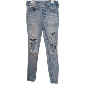American Eagle Next Level Stretch Light Wash Distressed Ripped Jeans Size 6 Reg